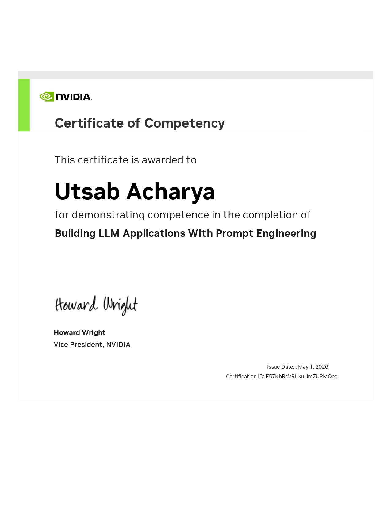 NVIDIA Building LLM Applications with Prompt Engineering Certificate